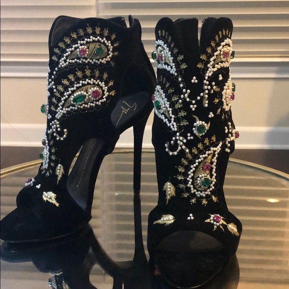 Rhinestone Suede Giuseppe in Black. - Picture 1 of 5